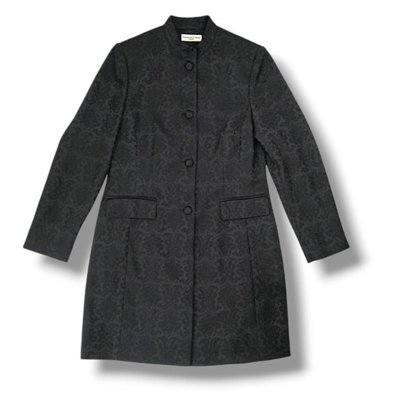 Amanda Smith Coat Dressy Elegant Jacquard Damask Brocade Black Size 6 Petite - Picture 3 of 16